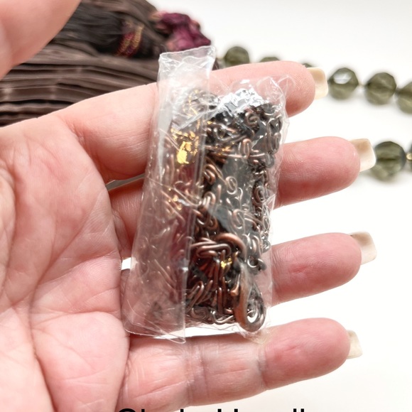 Small Brown Handbag W/Ribbon Roses, Chunky Topaz Crystal Handle, Large Tassel - Picture 8 of 8